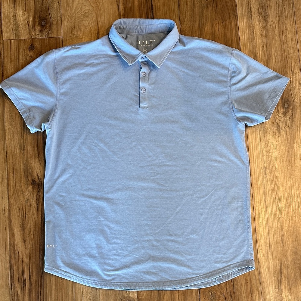Men's BYLT Premium Basics LUX XXL Light Blue Polo Shirt ***slight fading***